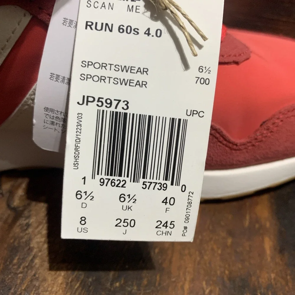 adidas Run 60s 4.0 Red/White Lace-Up Low Top Women's Sneakers JP5973 Size 8.5